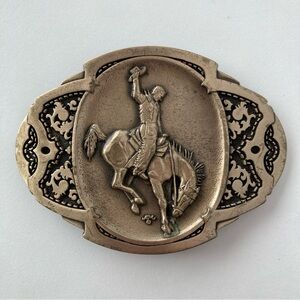 Cowboy Bronc Rider Belt Buckle Western Brass Vtg Award Design Medals.
